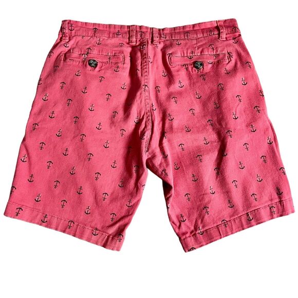 KnickerBocker Mens Chino Shorts Red Salmon Denim Anchor Ocean Print Sz 34 - Picture 4 of 8